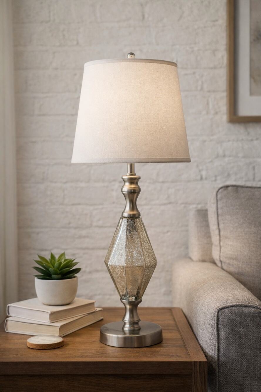 Vintage Style Mercury Glass Table Lamp 20” Mid Century-Modern MCM Works NO Shade